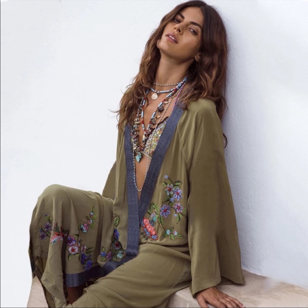 New! Embroidered Floral Kimono Duster